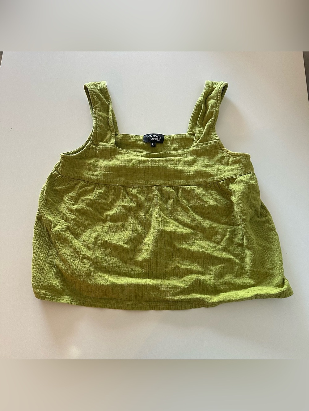 Known Supply Oaklee Tank Top Martini Olive Green Organic Cotton Babydoll L